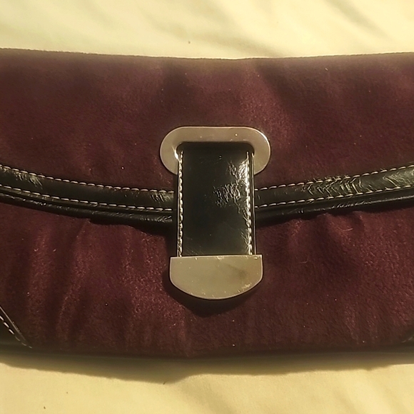 Attention Brown Suede Clutch/Wristlet, Trim Black Leather, Snap Closure - Picture 2 of 6